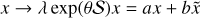 $x \to \lambda \exp \left( {\theta S} \right)x = ax + b\tilde x$